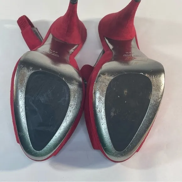 Miu Miu Red Suede Peep Toe Slingback Platform Sandals Size 38.5 Cone Heels