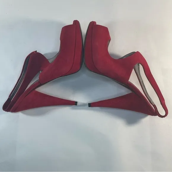 Miu Miu Red Suede Peep Toe Slingback Platform Sandals Size 38.5 Cone Heels