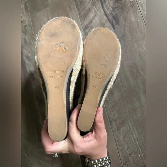 Miu Miu Wedge Espadrille Sandals Black 40