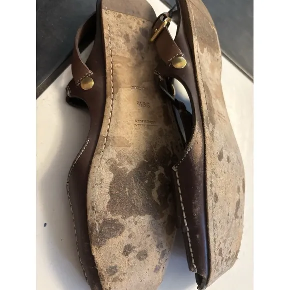Miu Miu Women's Brown Patent Leather Sandals Size 39.5 9.5 Made In Italy