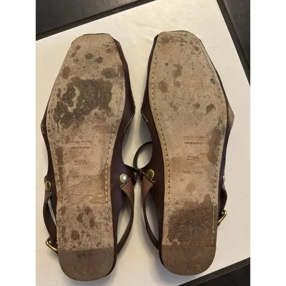 Miu Miu Women's Brown Patent Leather Sandals Size 39.5 9.5 Made In Italy