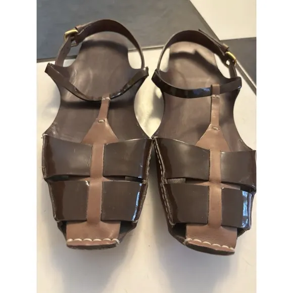 Miu Miu Women's Brown Patent Leather Sandals Size 39.5 9.5 Made In Italy