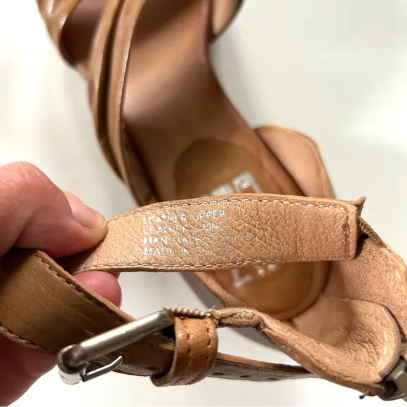 Miz Mooz Cassie Brown Cognac Gathered Leathered Strappy Heeled Ankle Sandals
