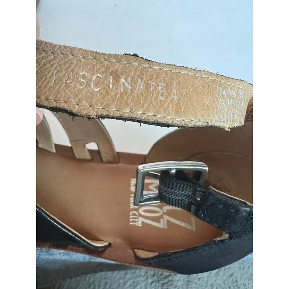 Miz Mooz Fascinate Black Leather Ankle Buckle Strap  Sandals Size US 10 EU 41
