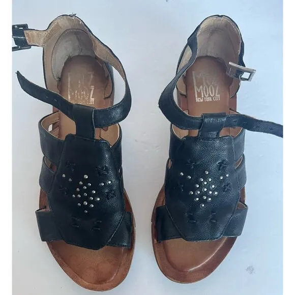 Miz Mooz Fascinate Black Leather Ankle Buckle Strap  Sandals Size US 10 EU 41