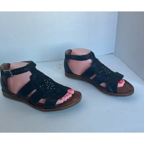 Miz Mooz Fascinate Black Leather Ankle Buckle Strap  Sandals Size US 10 EU 41