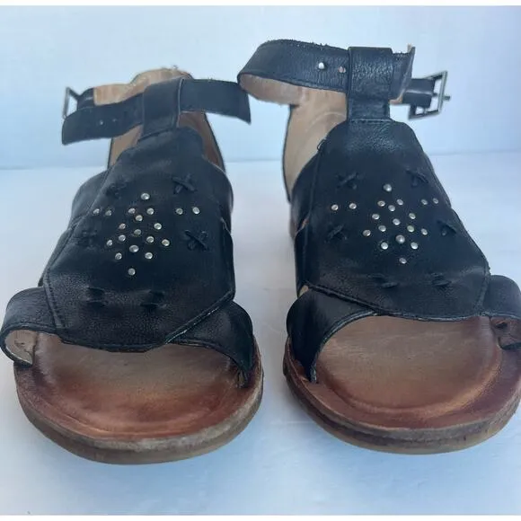 Miz Mooz Fascinate Black Leather Ankle Buckle Strap  Sandals Size US 10 EU 41