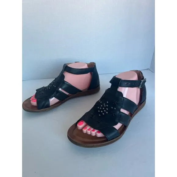 Miz Mooz Fascinate Black Leather Ankle Buckle Strap  Sandals Size US 10 EU 41