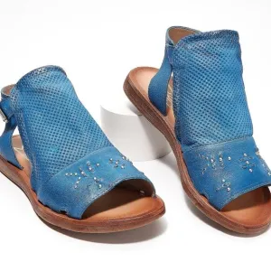 Miz Mooz Fifi Leather Wide Width Ankle Strap Sandals Size 37W
