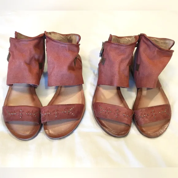 Miz Mooz Forge Leather Zip Sandals - WIDE 37 &amp; 40 - Rust - NWOB