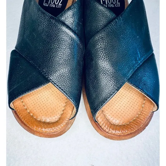 Miz Mooz IRMA Leather Sandals Platform Criss Cross Buckle Black Size US 9 EUR 40