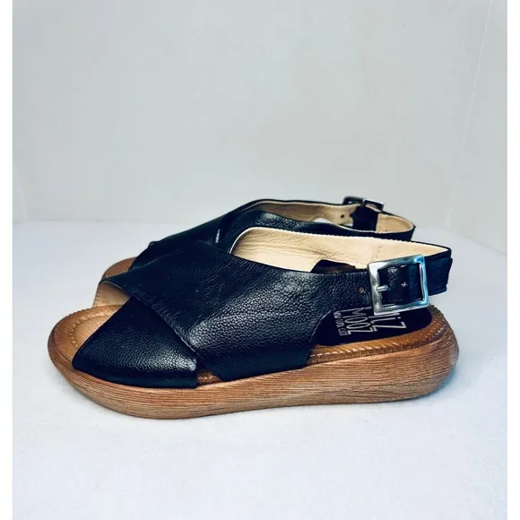 Miz Mooz IRMA Leather Sandals Platform Criss Cross Buckle Black Size US 9 EUR 40
