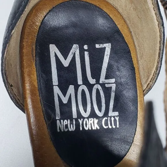 Miz Mooz Leather Peep-Toe High Heel Sandals Black Laser Cut Size 41 EU 10 US