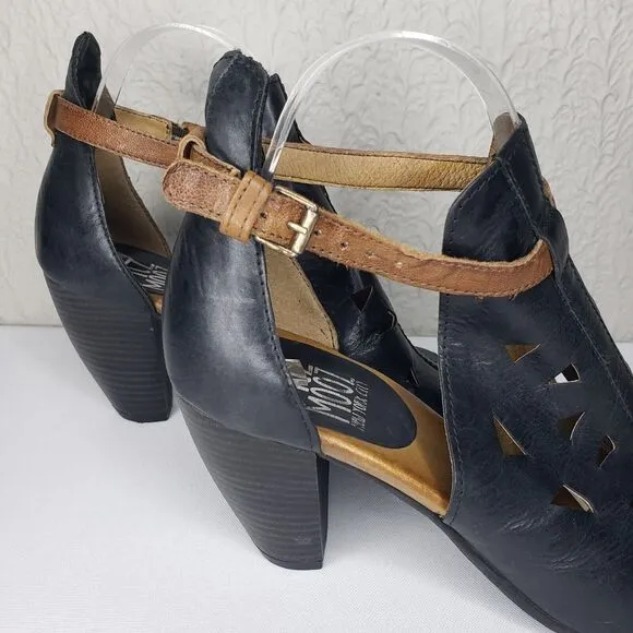 Miz Mooz Leather Peep-Toe High Heel Sandals Black Laser Cut Size 41 EU 10 US