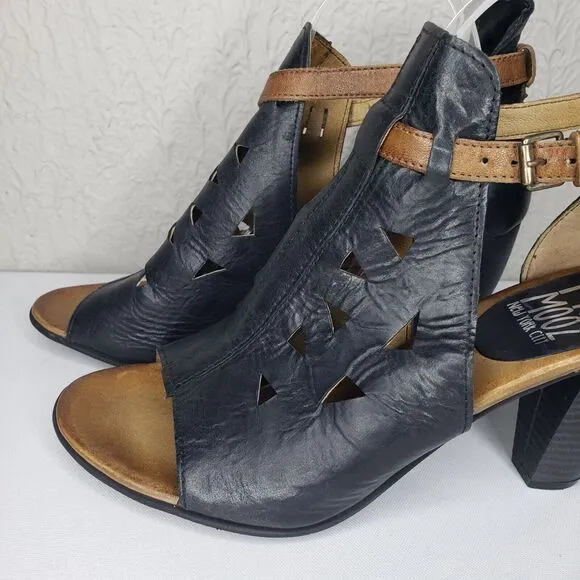 Miz Mooz Leather Peep-Toe High Heel Sandals Black Laser Cut Size 41 EU 10 US