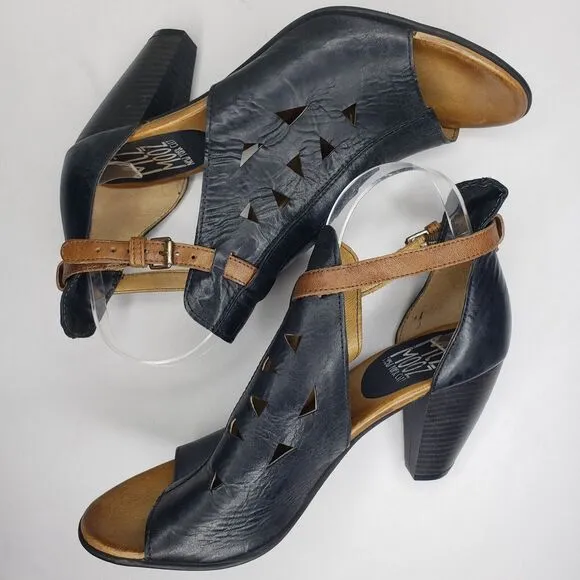 Miz Mooz Leather Peep-Toe High Heel Sandals Black Laser Cut Size 41 EU 10 US