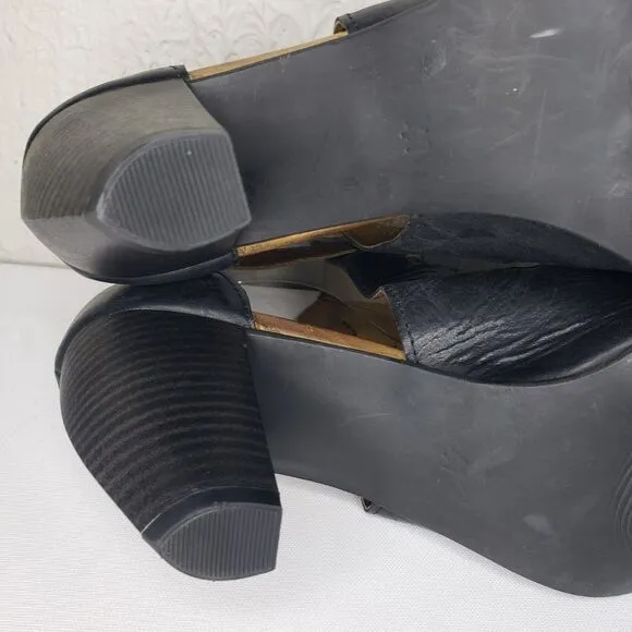Miz Mooz Leather Peep-Toe High Heel Sandals Black Laser Cut Size 41 EU 10 US