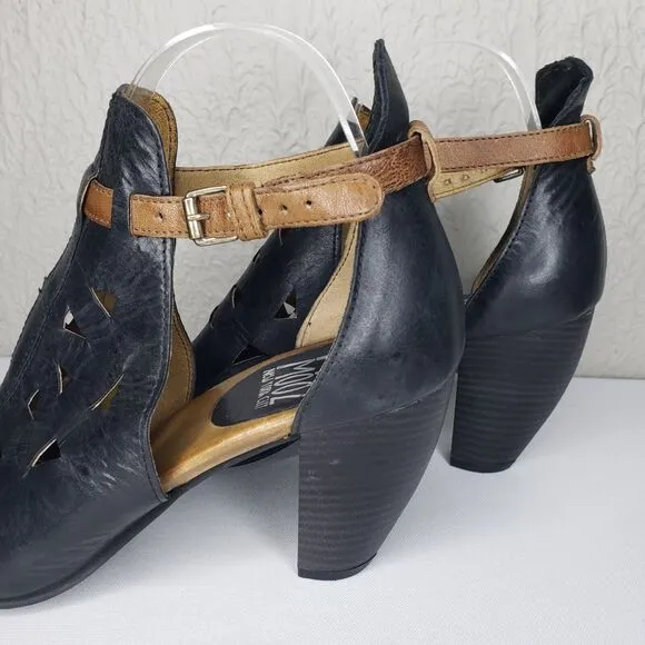 Miz Mooz Leather Peep-Toe High Heel Sandals Black Laser Cut Size 41 EU 10 US