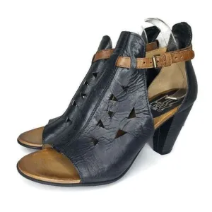 Miz Mooz Leather Peep-Toe High Heel Sandals Black Laser Cut Size 41 EU 10 US