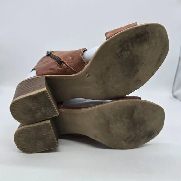 Miz Mooz Scoot Brandy Leather Heeled Sandals Brown Size 39 US 8.5-9 Excellent