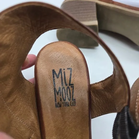 Miz Mooz Scoot Brandy Leather Heeled Sandals Brown Size 39 US 8.5-9 Excellent