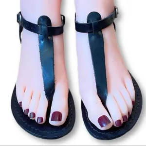 MM Calzature designer black leather thong strap sandals 5