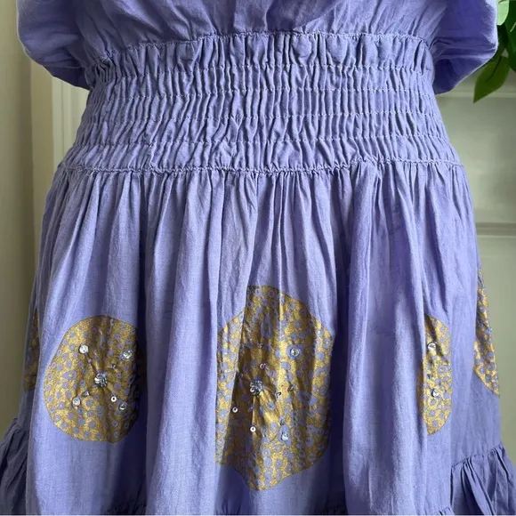 Moda International Strapless Smock Waist Ruffle Tier Hem Mini Dress Purple Sz XS