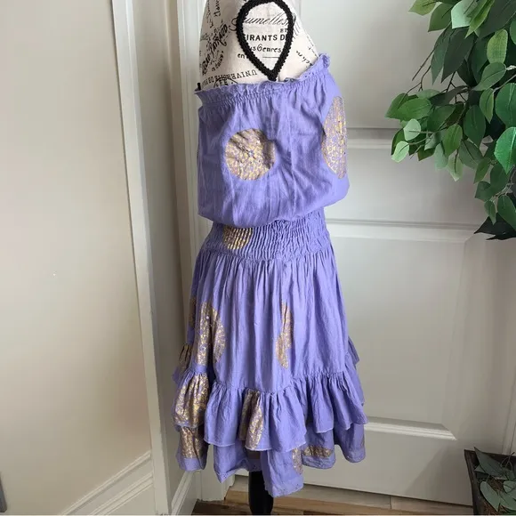 Moda International Strapless Smock Waist Ruffle Tier Hem Mini Dress Purple Sz XS