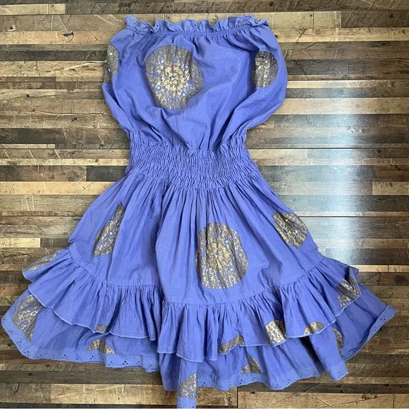 Moda International Strapless Smock Waist Ruffle Tier Hem Mini Dress Purple Sz XS
