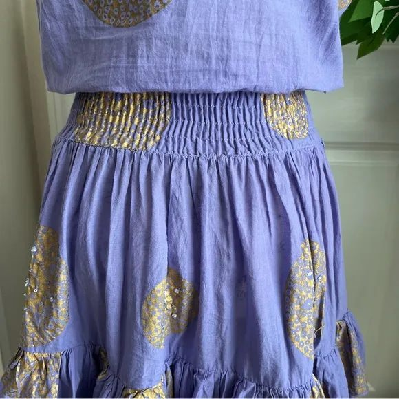 Moda International Strapless Smock Waist Ruffle Tier Hem Mini Dress Purple Sz XS