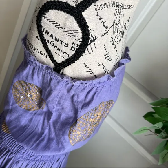 Moda International Strapless Smock Waist Ruffle Tier Hem Mini Dress Purple Sz XS
