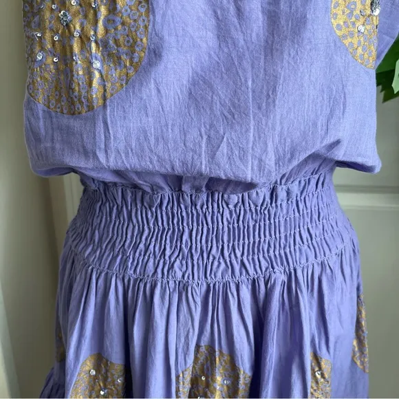 Moda International Strapless Smock Waist Ruffle Tier Hem Mini Dress Purple Sz XS