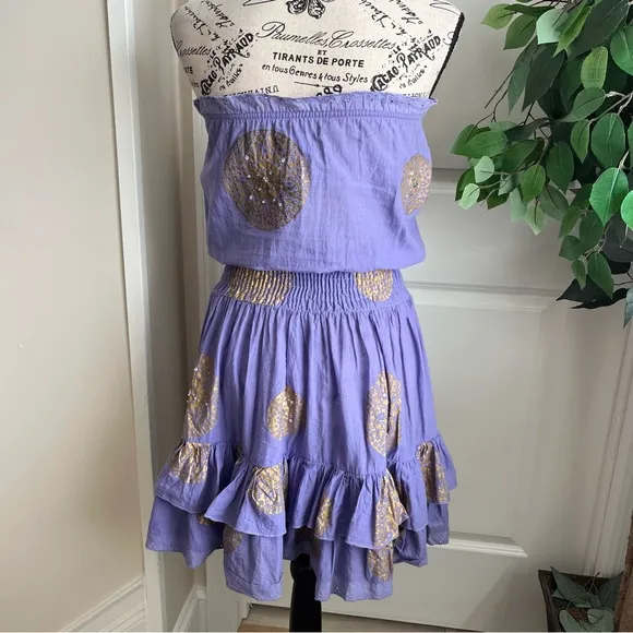 Moda International Strapless Smock Waist Ruffle Tier Hem Mini Dress Purple Sz XS