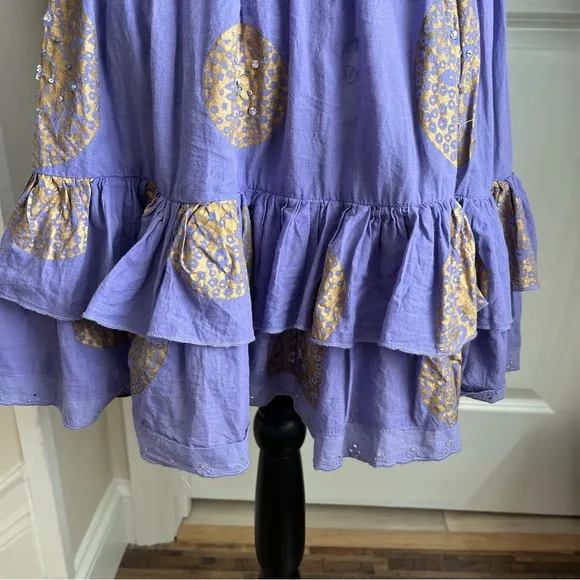 Moda International Strapless Smock Waist Ruffle Tier Hem Mini Dress Purple Sz XS