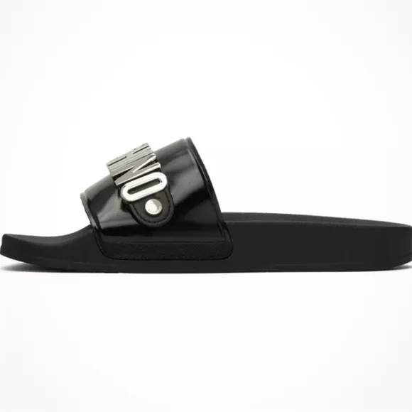 Moschino Black Double-Strap Slide Sandals