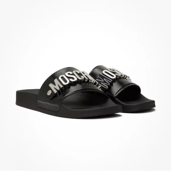 Moschino Black Double-Strap Slide Sandals