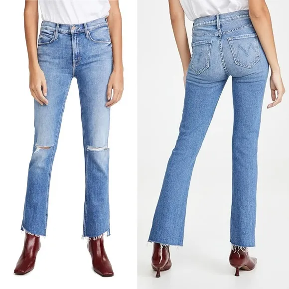MOTHER Denim the Runaway Step Fray Jeans in Spice It Up Bootcut Flare Hem 28