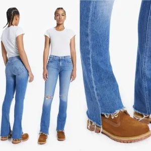 MOTHER Denim the Runaway Step Fray Jeans in Spice It Up Bootcut Flare Hem 28