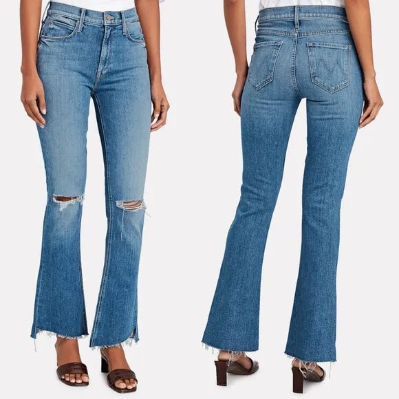 MOTHER Denim the Runaway Step Fray Jeans in Spice It Up Bootcut Flare Hem 28