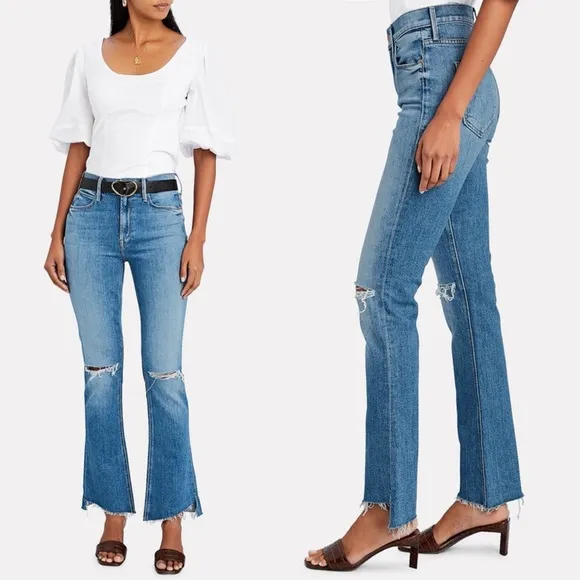 MOTHER Denim the Runaway Step Fray Jeans in Spice It Up Bootcut Flare Hem 28
