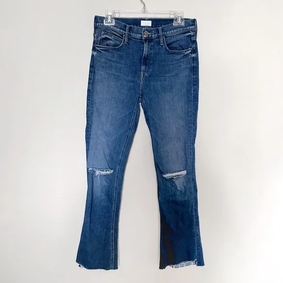 MOTHER Denim the Runaway Step Fray Jeans in Spice It Up Bootcut Flare Hem 28