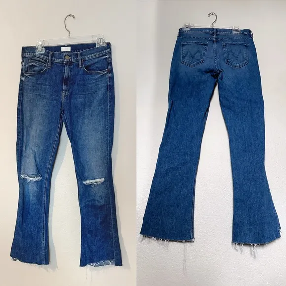 MOTHER Denim the Runaway Step Fray Jeans in Spice It Up Bootcut Flare Hem 28