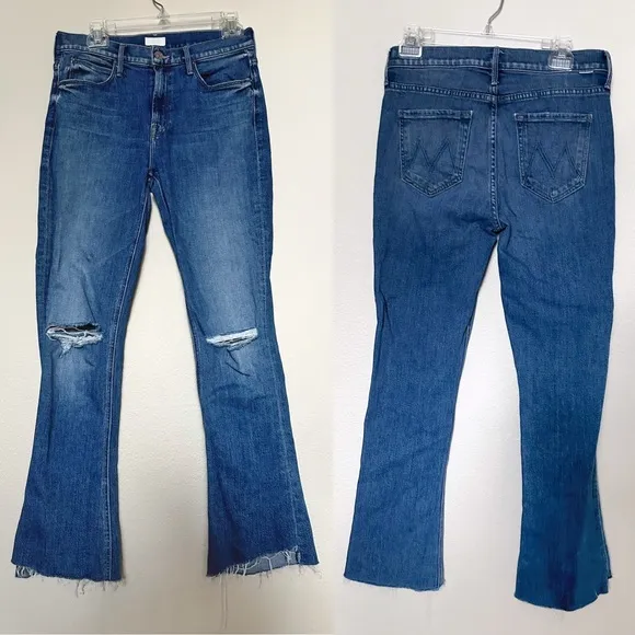 MOTHER Denim the Runaway Step Fray Jeans in Spice It Up Bootcut Flare Hem 28