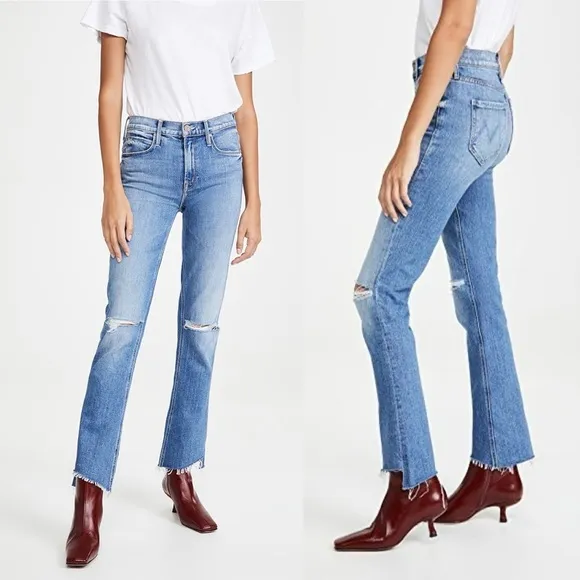 MOTHER Denim the Runaway Step Fray Jeans in Spice It Up Bootcut Flare Hem 28