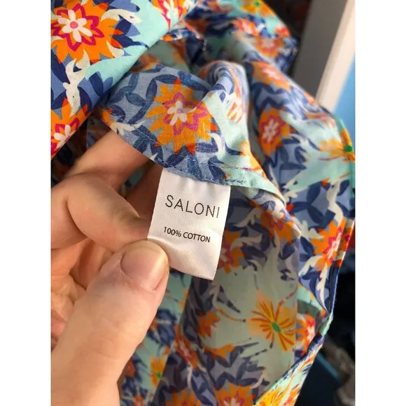 MSRP $565 SALONI Tabitha floral cotton-poplin mini dress 100% cotton size US 2
