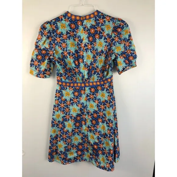 MSRP $565 SALONI Tabitha floral cotton-poplin mini dress 100% cotton size US 2