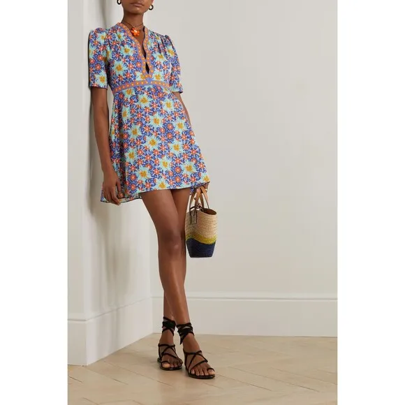MSRP $565 SALONI Tabitha floral cotton-poplin mini dress 100% cotton size US 2
