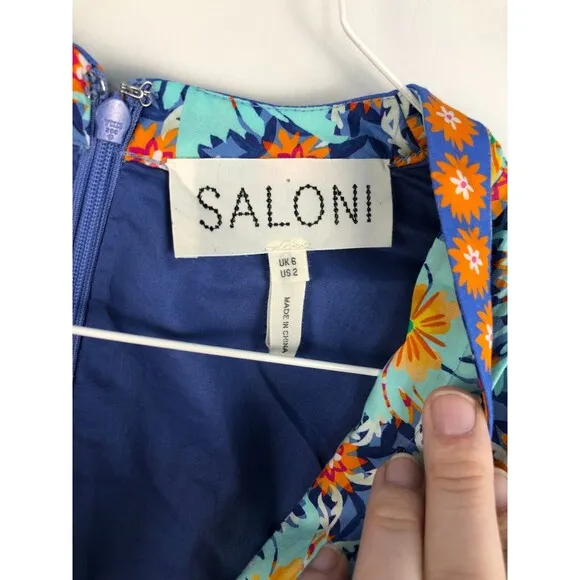 MSRP $565 SALONI Tabitha floral cotton-poplin mini dress 100% cotton size US 2