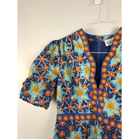MSRP $565 SALONI Tabitha floral cotton-poplin mini dress 100% cotton size US 2