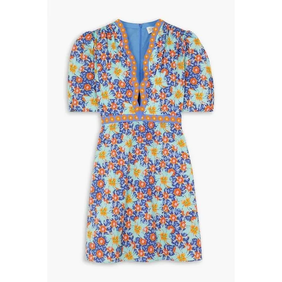 MSRP $565 SALONI Tabitha floral cotton-poplin mini dress 100% cotton size US 2